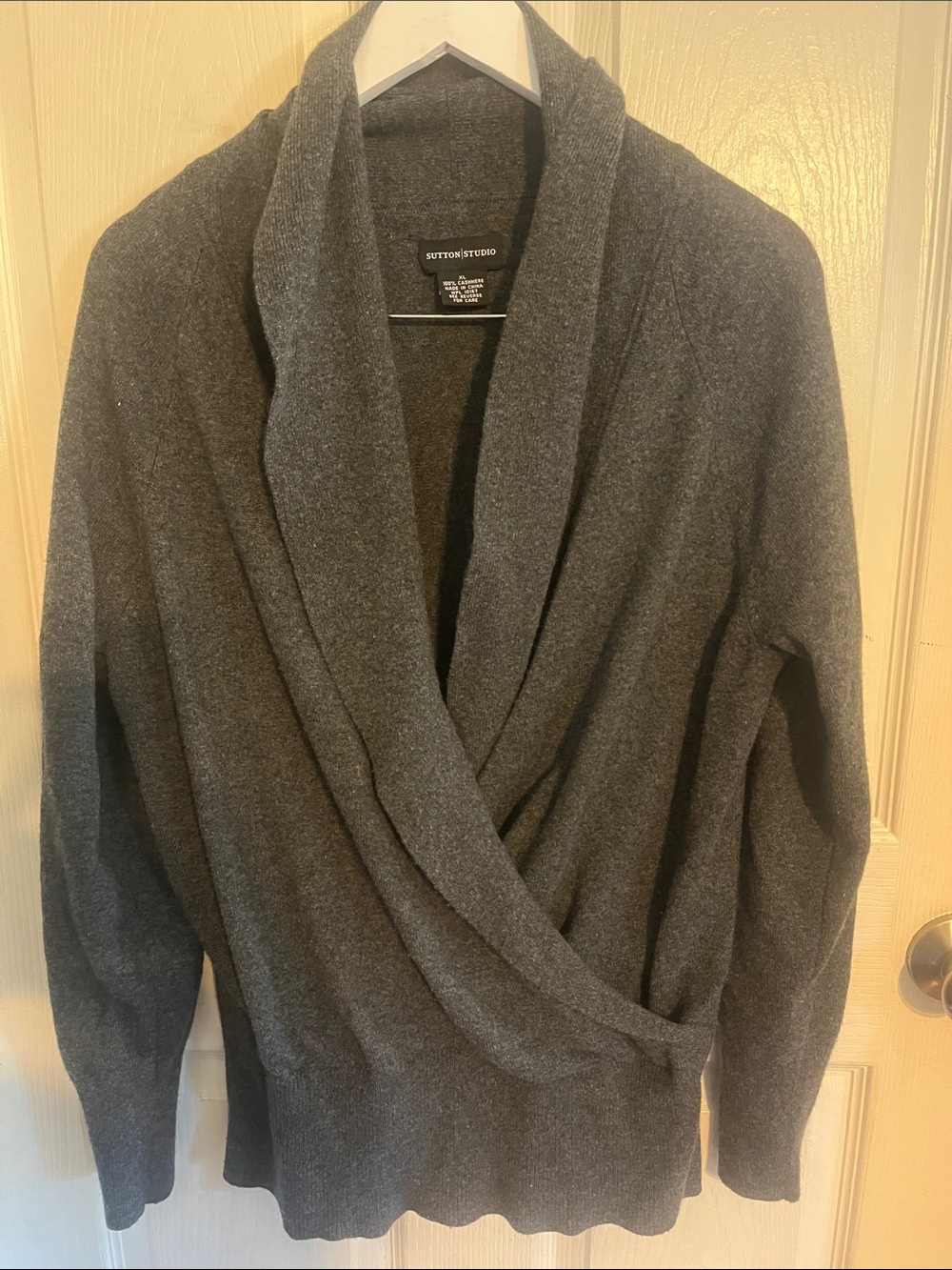 Sutton Studio Dark Gray Shawl Collar Cardigan Wrap Sweater